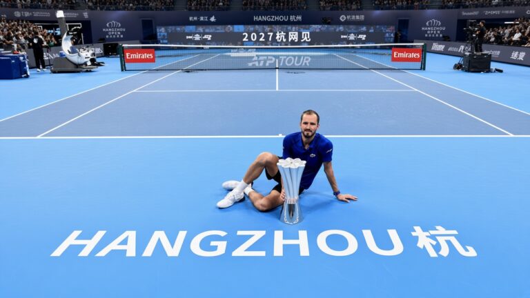 Campeón del ATP 250 de Hangzhou 2026: Daniil Medvedev tras vencer a Andrey Rublev en China